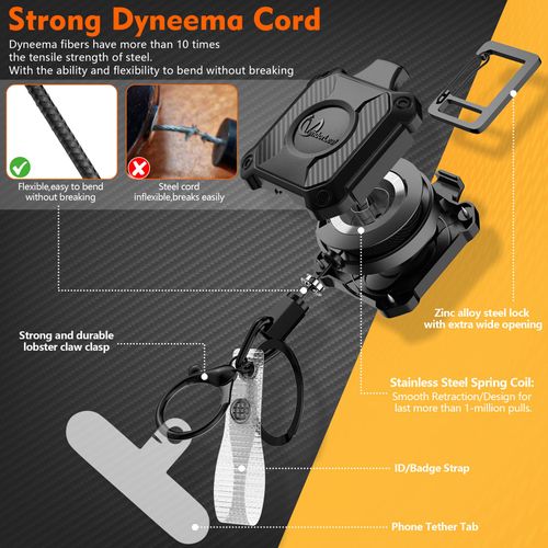 Heavy Duty Retractable Keychain with Interval Locking,ID Badge Badge Holder Clip,Badge Reel with Dyneema Cord