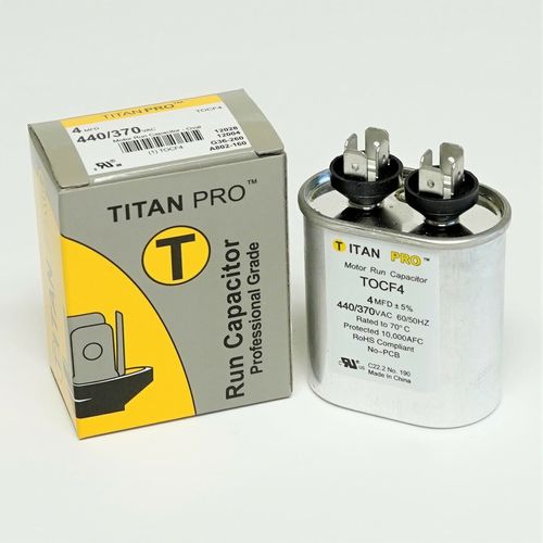 TitanPro TOCF4 HVAC Motor Run Oval Capacitor. 4 MFD/UF 440/370 Volts