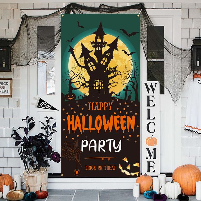 Paready Halloween Tapestry Wall Hanging Stylish Decorative Wall Decoration Background Decoration Decoration Happy Halloween Party Halloween Goods Window Entrance Room Decor Pumpkin Black Green (35.4 x