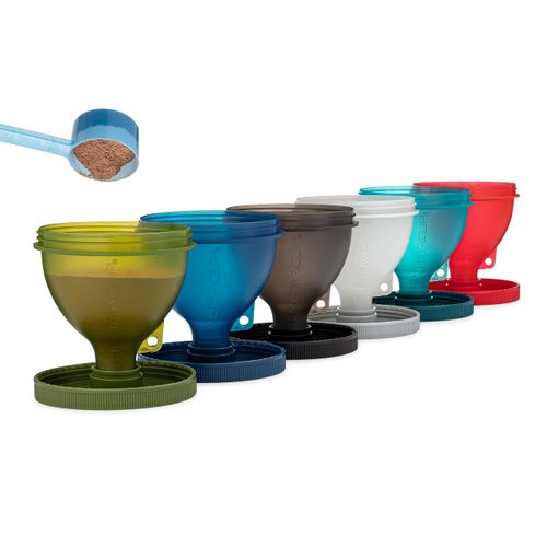 ProStand [6 Pack] - Funnels w/Stand for Filling Water Bottles with Protein Powder, Supplement Container Set to Go or Kitchen Use, Keychain for Shaker Cup