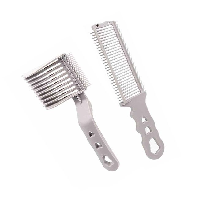 2 Pcs Barber Fade Combs, Professional Hair Cutting Comb Heat Resistant Clipper Comb Blending Flat Top Comb Curved Positioning Flat Top Comb, Grey