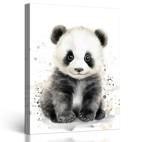 Cute Panda Pictures Wall Art Watercolor Animal Canvas Prints Wall Decor Wildlife Animals Portrait Poster Modern Framed Artwork for Living Room Kids Room Bedroom - 12"x16"