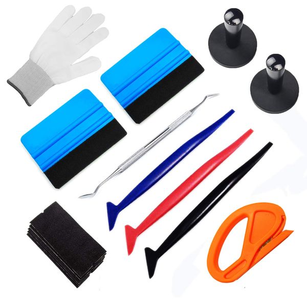 Ewrap Complete Window Tint Film Installation Tool Kit Vinyl Wrap Application Kit Include Felt Squeegee, Fabric Felts, Micro Squeegee, Vinyl Magnet Holders, Work Gloves