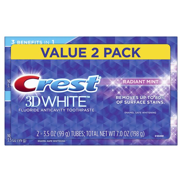 Crest 3D White Whitening Toothpaste, Radiant Mint, 3.5 Ounce (Pack of 2)