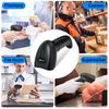 Bluetooth Wireless Barcode Scanner with Stand,Alacrity 3-in-1(Bluetooth & 2.4GHz Wireless & USB Wired) Bar Code Reader,1800mA*H Rechargeable Battery,Automatic Scanning,328Ft Range,16MB Storage Space
