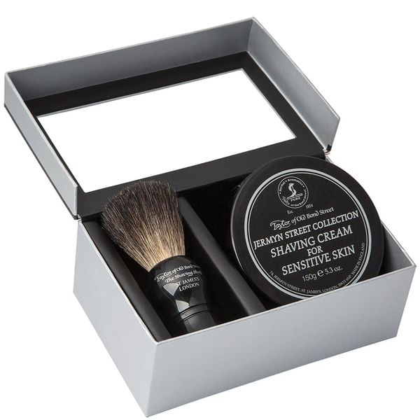 Taylor of Old Bond Street Black Pure Badger Shaving Brush and Jermyn St. Shaving Cream Bowl 150g Gift Set 2 pc shave set