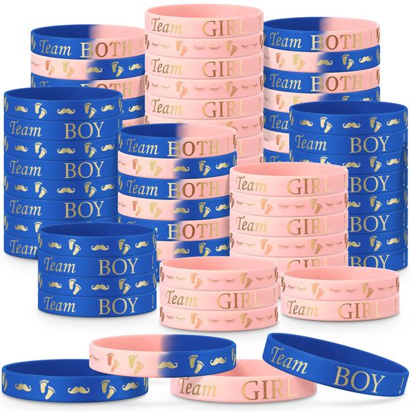 Hicarer 60 Pieces Gender Reveal Bracelets, Team Silicone Wristbands Team Gender Reveal Party Bracelets Team Both Rubber Wristband for Baby Shower Gender Reveal Party Favor Supplies