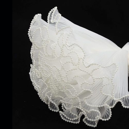 1 Pack Pleated Net Yarn with Fake Pearls Floral Bouquet Gift Packaging Wrapping Packaging Decorative Holiday Wedding Birthday Decoration Florist Supplies, 4.5 Yard, White