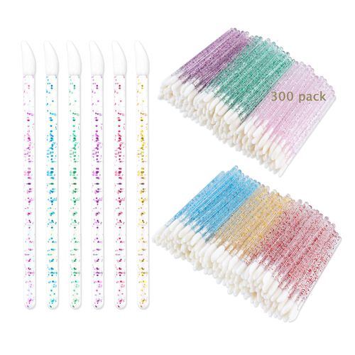 300PCS Glitter Crystal Lip Brush, Disposable Crystal Lip Brushes Tool Kits Lip Gloss Applicators Make Up Brush Lipstick Gloss Wands Makeup Applicators Brushes Applicator tool Makeup Beauty Tool Kits1