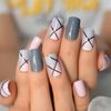 Mix Color Geometric Medium Square Press On Nails - Glue On False Set- 24 pcs Kit