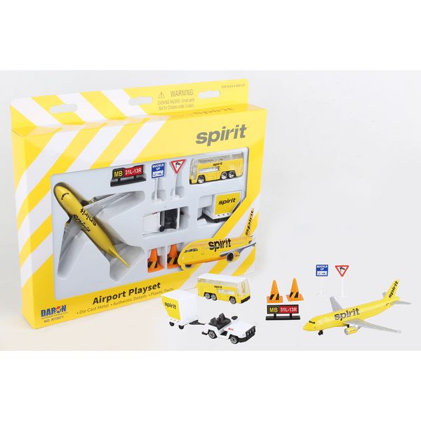 Daron Spirit Airlines Airport Playset with Die-Cast Metal Model Airplane with Plastic Parts, Cars and Transportation Toys for Kids Ages 3+