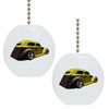 Set of 2 Black and Yellow Coupe Hot Rod Car Solid Ceramic Fan Pulls