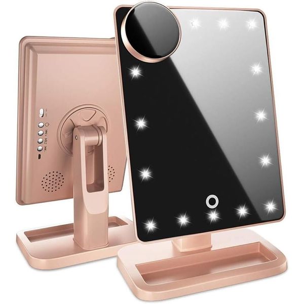 LED Lighted Make up Vanity Mirror  Bluetooth 360° Adjustable Rotation Dimmable
