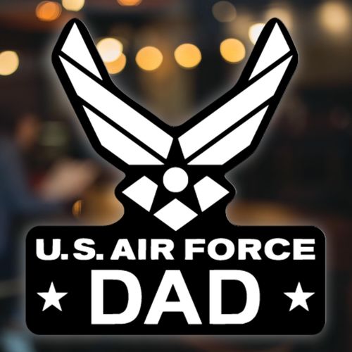 Air Force Dad Emblem Vinyl Decal Sticker | Cars Trucks Vans Walls Laptops Cups | White on Black Background | 5.5 X 5 Inch | KCD1722