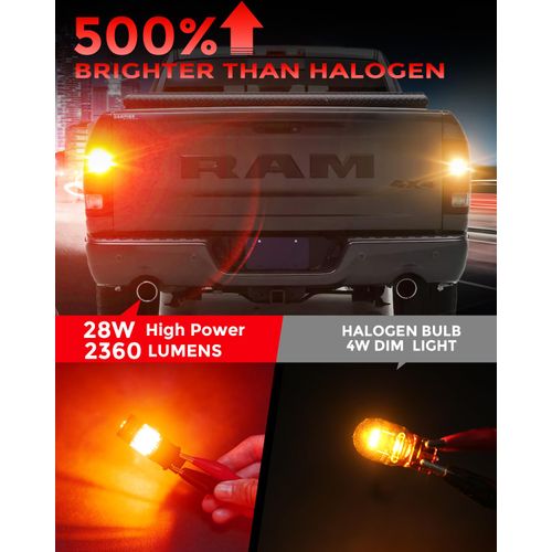 ZONBEAM 3157 P27/7W Red LED Brake Tail Light Bulbs for RAM 1500 2009-2018/1500 Classic 2019-2024/2500 3500 2013-2018 -CANBUS Error Free,No Hyper Flash,Powerful & Super Bright with Cooling Fan