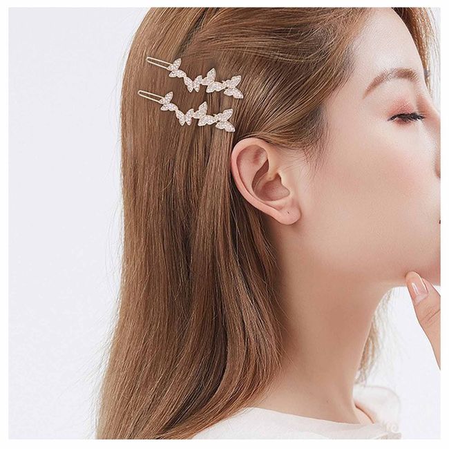 Dervivea Strass Schmetterling Haarklammern Haarnadel Gold Schmetterling Seite Clip Barrette Vintage Kristall Haarspange Glänzend Cz Haarnadel Haar Dekorative Haar-Accessoires 2 Stück