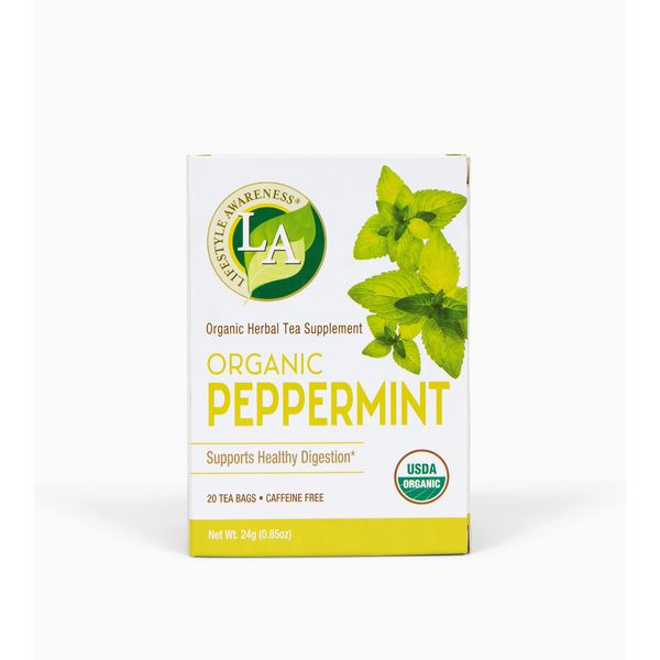 Lifestyle Awareness Organic Peppermint Tea, Caffeine Free, 20 Tea Bags, Pack of 6