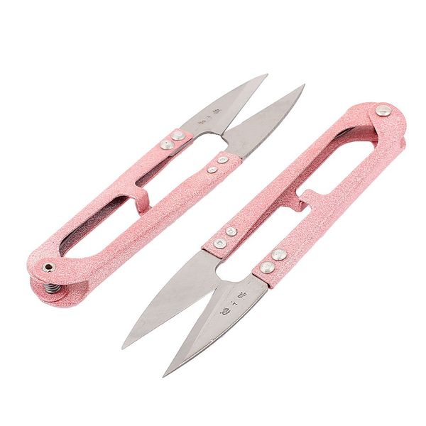 uxcell Thread Scissors, Sewing Scissors, U Shape Metal Spring Pink Fishing Line Cross 2 Pcs