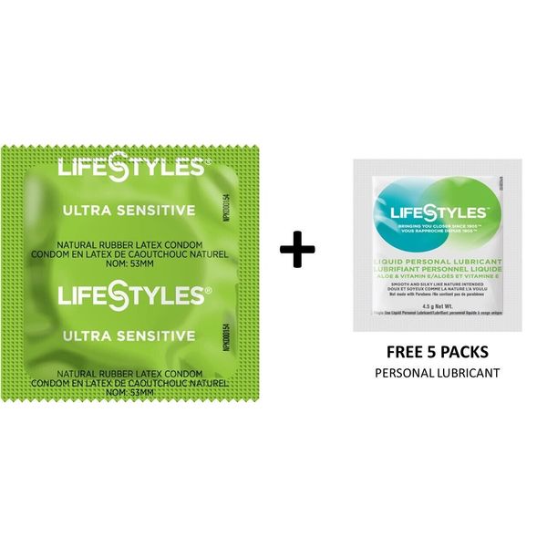 100 CT Lifestyles Ultra Sensitive Condoms + FREE 5 Lifestyles lubricant packs