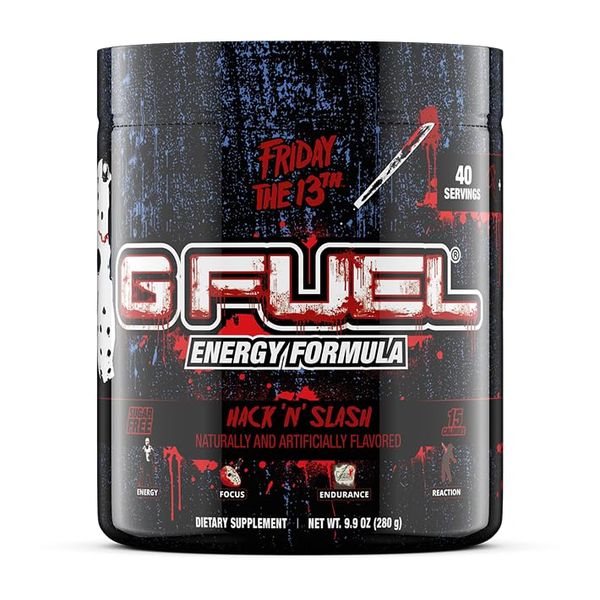 G Fuel Friday 13th Hack n Slash Energy Powder, Sugar Free, Clean Caffeine Focus Supplement, Water Mix, Citrus Fruit Punch Flavor, Focus Amino, Vitamin + Antioxidant Blend, 9.9 oz (40 Servings)