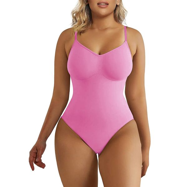 SHAPERX Women's Shapewear Bodysuit Tummy Control Body Shaper Seamless Sculpting Snatched Waist Body Suit，SZ5215-Pink-S/M