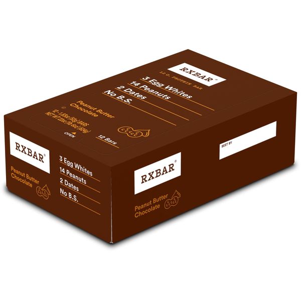 RXBAR Protein Bars, Protein Snack, Snack Bars, Peanut Butter Chocolate, 22oz Box (12 Bars)