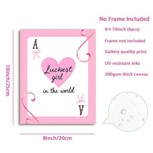 Pigort Pink Preppy Wall Art – Set of 6 Unframed 8x10in Canvas Prints for Girls Bedroom Decor, Aesthetic Bow Disco 8 Ball Cherry Posters, Perfect for Dorm or Girl Room