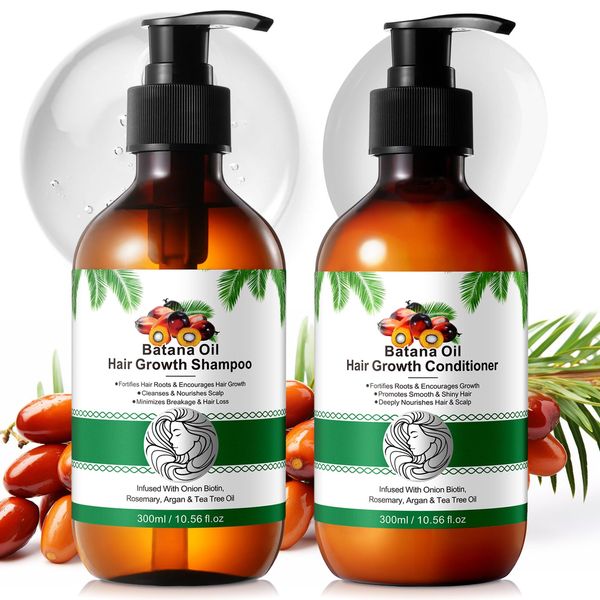 Batana Oil Shampoo and Conditioner Set - Thickening Hair Products for Women and Men with Raw Organic Batana Oil for Hair Growth - Paraben and Silicone Free, 2 x10.56 Fl Oz