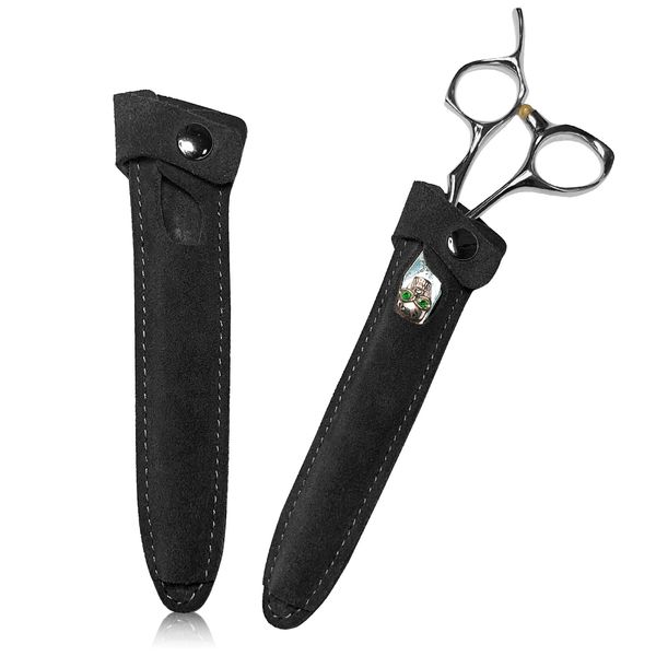 Scissors Bag Genuine Leather Scissors Safety Sheath Bag Stylist Scissors Cover Protector Barber Shears Hair Scissor Sheath for Hairdressers Pack of 2 (HJ-BHT01-Black)