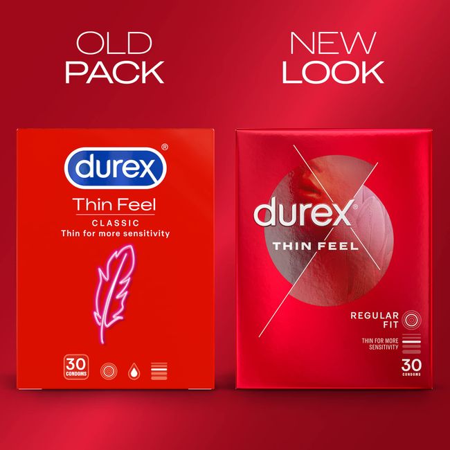 Durex Thin Feel Condoms, Regular Fit, 30s, Secure, Natural Latex, with  Silicone Lube, Easy On Shape, More Sensitivity : : Health &  Personal Care