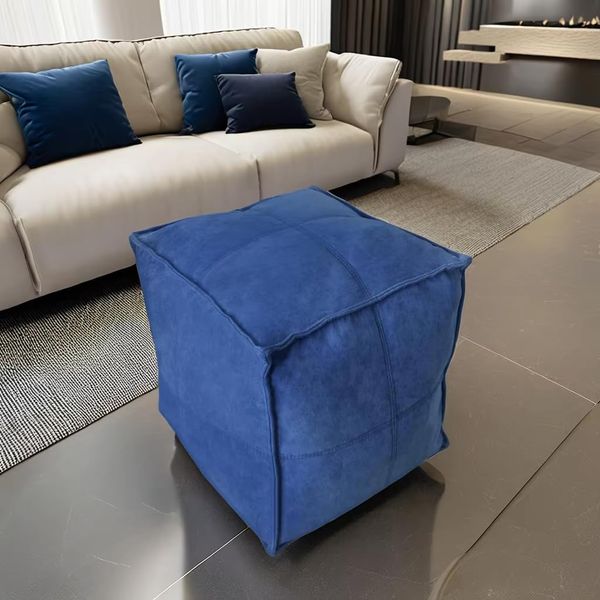 Louis Donné Unstuffed Square Pouf Cover, Luxurious Premium Fabric Ottoman Cover in Jewel Blue Scratch & Dirt Resistant with Hidden Storage, Stylish 17.7" Foot Rest Cover for Living Room Bedroom