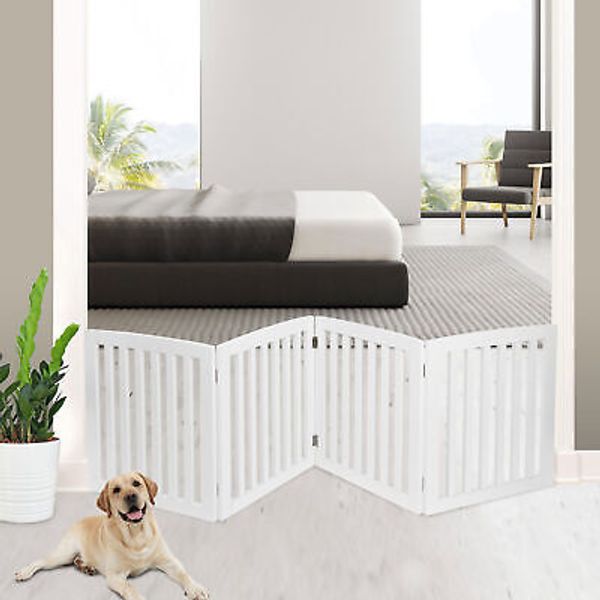 24"H 4 Panels Foldable Pet Dog Gate Fence  Baby Playpen Doorway MDF Frame Indoor