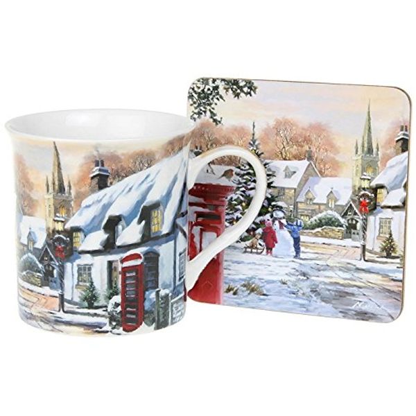 Macneil Red and Green Christmas Coffee Cup & Mat Set
