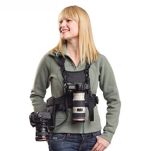 Nicama Dual Shoulder Camera Harness for 2 Cameras, Carrier Chest Vest with Side Holster for Canon 6D 600D 5D2 5D3 Nikon D800 Sony A7S A7R Panasonic Olympus DSLR Cameras HiKing Climbing Wedding Travel
