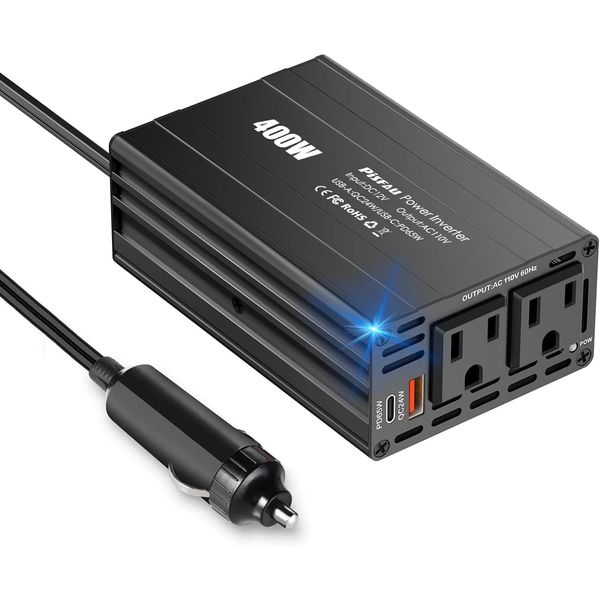 400W Car Power Inverter,DC 12V to 110V AC Car Plug Adapter Outlet Converter with [65W USB-C] /USB-Fast Charger(24W) car Charger for Laptop Computer