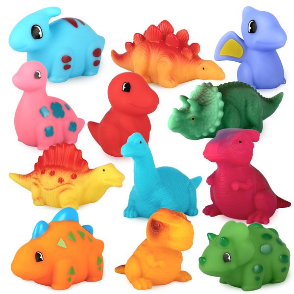 Ganowo 12PCS No Hole Dinosaur Bath Toys for Toddlers 1-3, Mold Free Baby Bathtub Pool Water Toys for Dinosaur Party Favors Birthday Christmas Easter