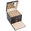 Glenor Co Earring Organizer Holder - 75 Small & 4 Large Slots Classic Jewelry Box with Drawer & Modern Closure, Mirror, 4 Trays Earrings, Ring or Chain Storage - PU Leather Case - Black