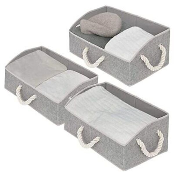 Closet Baskets, Cotton Fabric Baskets for Closet Shelves, Foldable Jumbo Gray