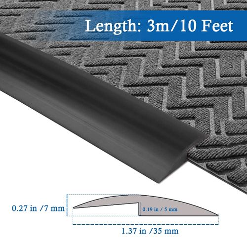 Floor Transition Strip Self Adhesive Carpet & Flooring Transitions Edging Trim Strip PVC Threshold Transitions Suitable for Threshold Height Less Than 5mm (10Ft, Black)