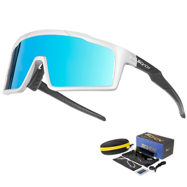 SCVCN Polarisierte Radfahrerbrille Sonnenbrille mit 3 Austauschbaren Gläsern für Männer Frauen Laufen Volleyball Tennis Autofahren Angeln Softball Bergsteigen Golf Wandern HD Hochkontrastlinsen 08