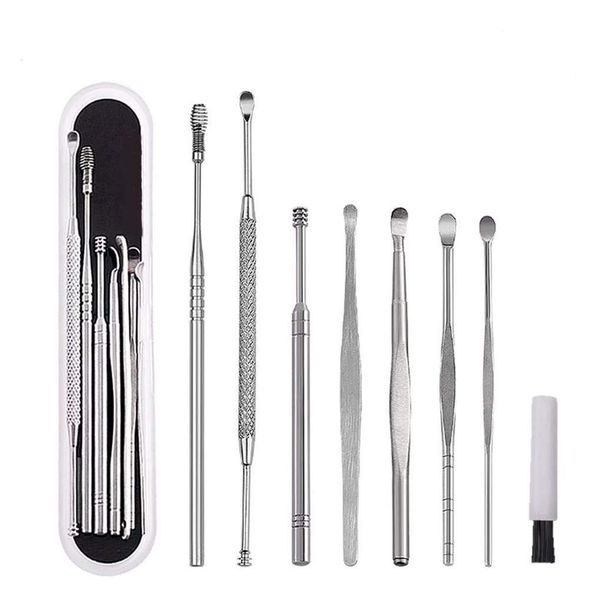 mnoel Luxurious 8 Pcs Full Set Ear Pick Stainless Steel Multi Function Ear Cleaning iya-kuri-na- Dedicated Storage Case with Carry Convenient Clean Brush Included 8 types earscoop per If You Are A Friendly earscoop Family For Children And Adults