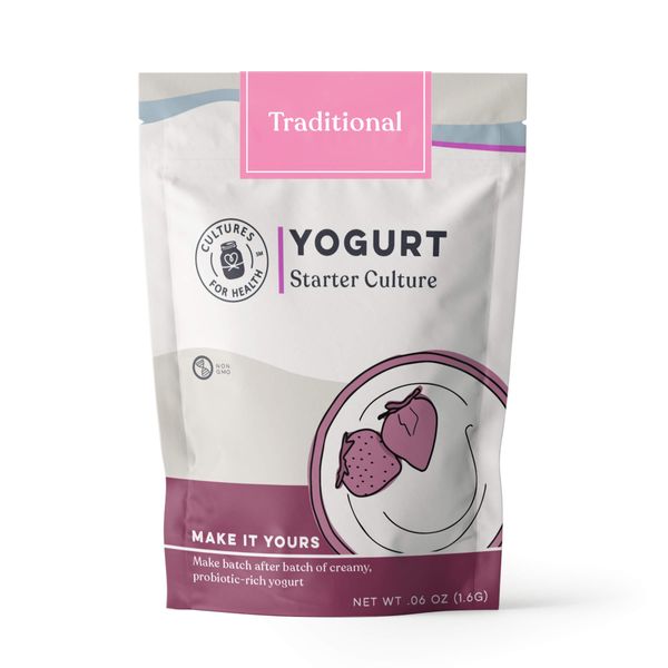 Cultures for Health Traditional Yogurt Starter Culture | 4 Packets Direct-Set Thermophilic Starter | Make Up To 12 Cups Thick, Tangy Probiotic Yogurt | Powdered Live Active Cultures for Yogurt Making