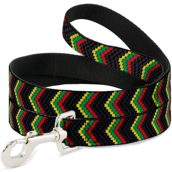 Buckle-Down Pet Leash - Chevron Weave Black/Rasta - 6 Feet Long - 1" Wide