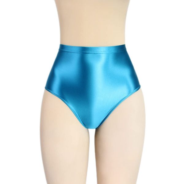 MJINM High Rise Waist Women's Panties Trunks Stretch Tight Silky Sheer Sports Swimming Bikini Panties Bold Cosplay (Lake Blue, Thick XXL)