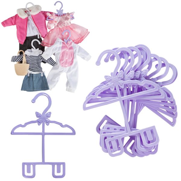 Doll Full-Outfit Clothes Hangers for 18" Girl Dolls - 12pk-Unique Design Holds Your Top & Bottom at Once Including Dresses, Pants, Shirts, Skirts, & Accessories (Purple) -Gifts for Girls Kids Birthday