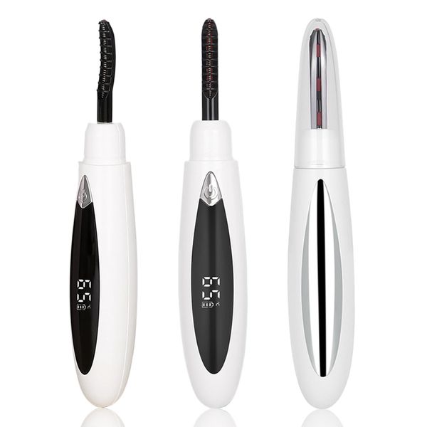 LINXINS Heated Eyelash Curler, Portable Heated Lash Curler 24H Long Lasting Intelligent Power Off Electric Heated Eyelash Curler, Rechargeable Quick Heating Eyelash Curlers with Eyelash Comb, White