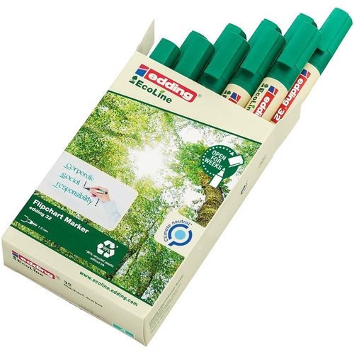 edding 32 EcoLine flipchart marker - green - box of 10 - chisel nib 1-5 mm - marker for writing, drawing on flipchart paper - does not bleed through - does not dry out - refillable