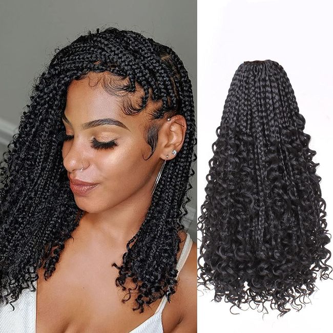 OTO BELLA 18 Zoll Boho Box Braids, 7 Packungen Göttinnen Box Braids, Häkelhaar Flechthaar, Bohemian Hair Hippie mit lockigem Ende, unordentlich vorgeflochtene synthetische Häkelzöpfe. (1B#)