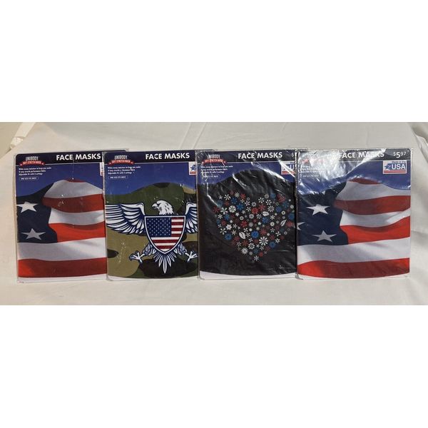 New Unibody Face Mask Set Of 4 Patriotic, All American USA Red White & Blue