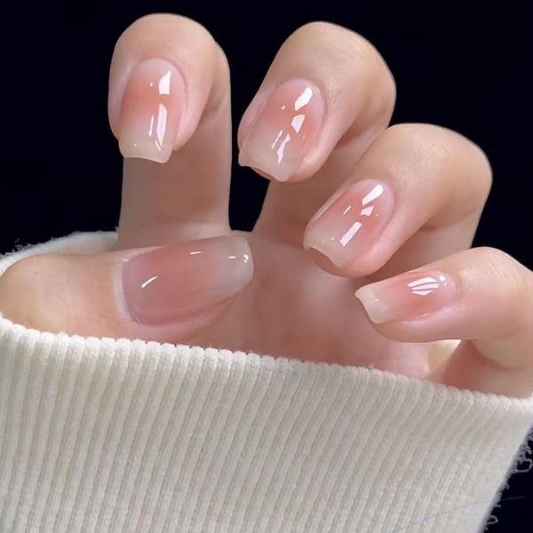 French False Nails,Light Pink Coffin False Nails, 24PCS Square French Press on Nails with Jelly Glue,Acrylic Full Cover Nails Women Girls Nail Art Accessories (Orange Red, One Size)